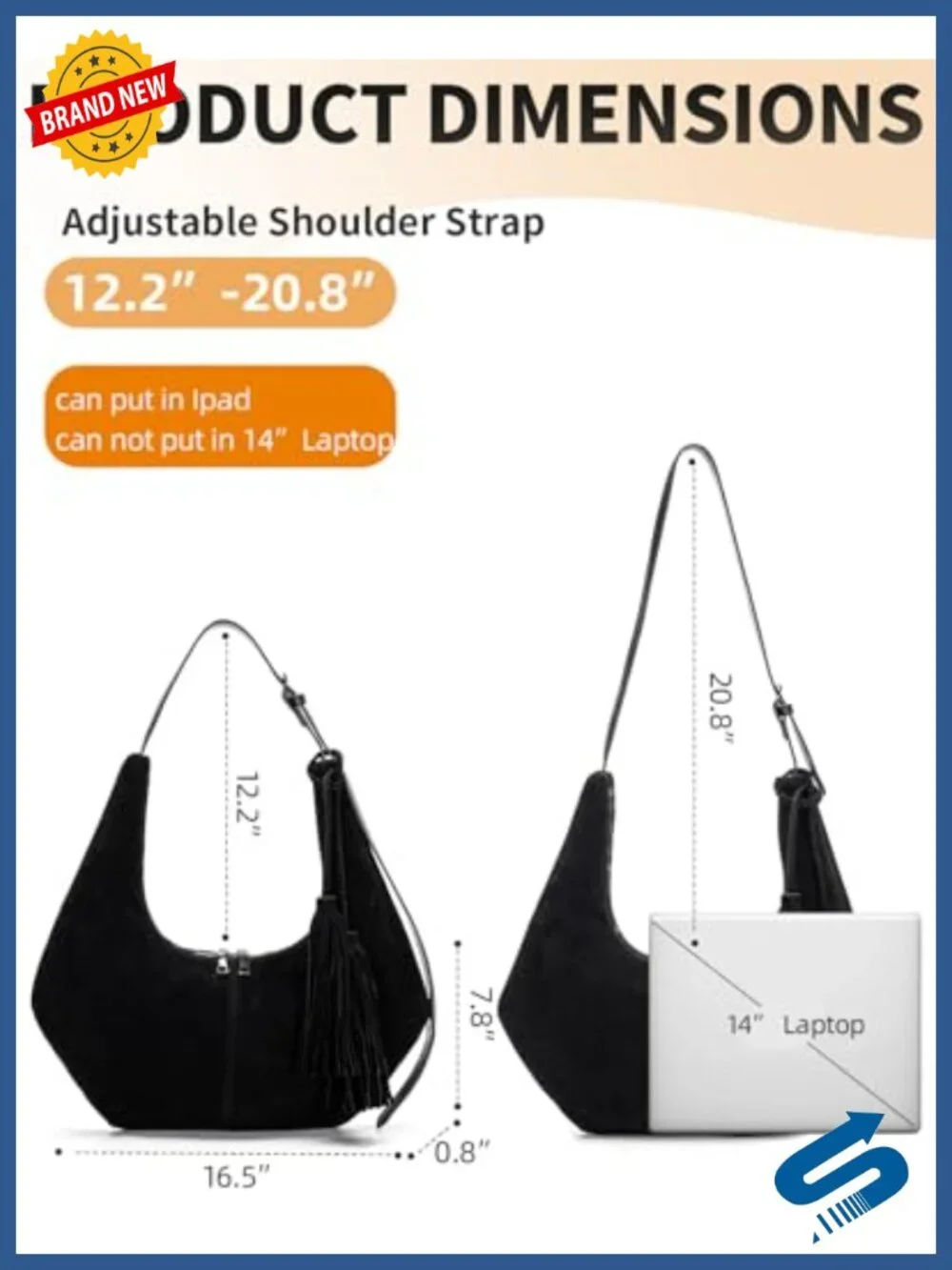 Faux Suede Tassel Hobo Shoulder Bag Crossbody Purse with Adjustable Strap